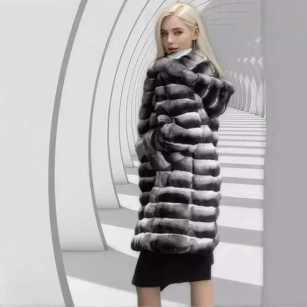 Women’s Hooded Faux Fur Coat – Color Clash Winter Jacket - HalleBeauty